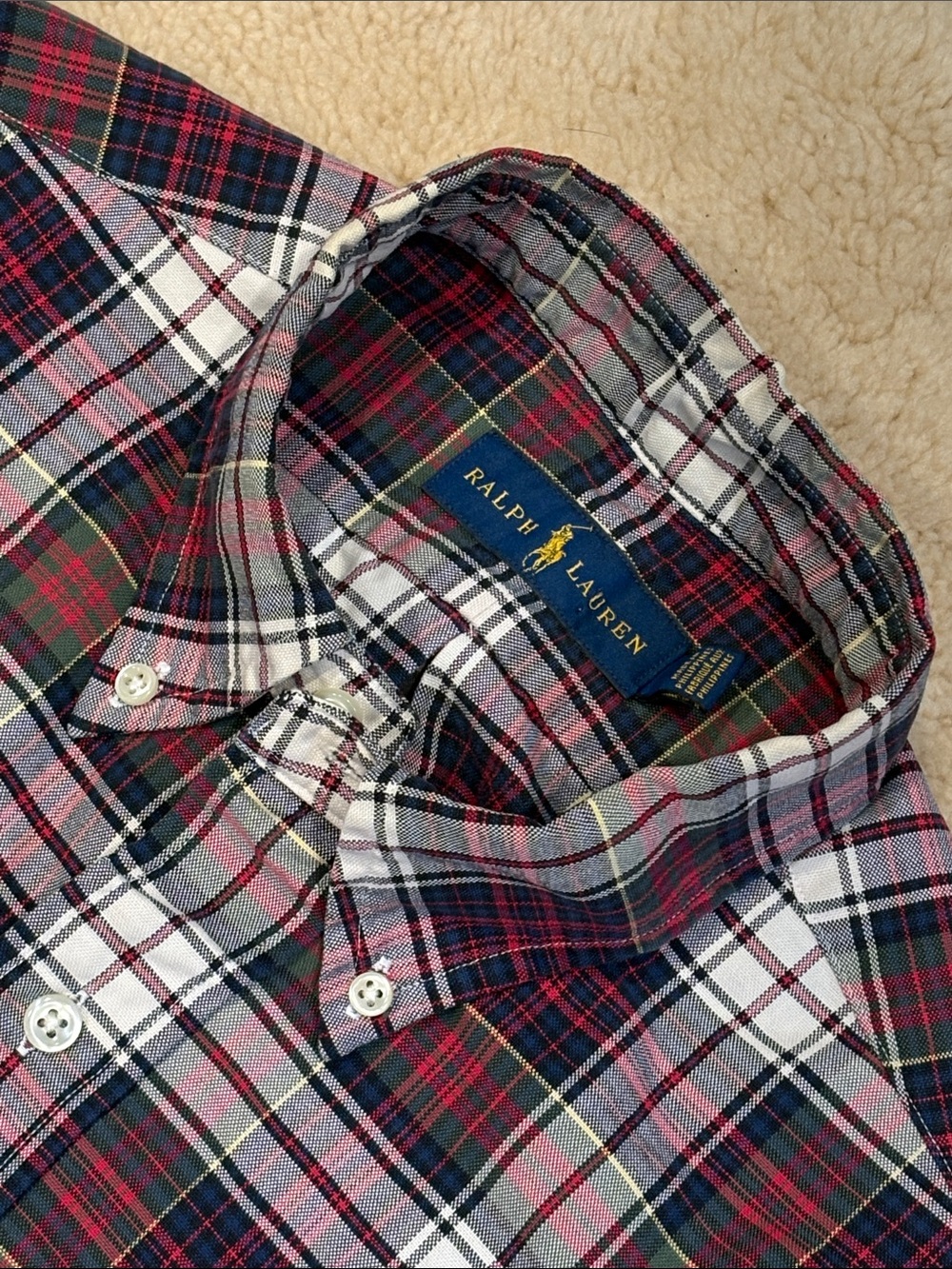 Ralph Lauren Navy, Red & Green Plaid Cotton Button-Down Shirt